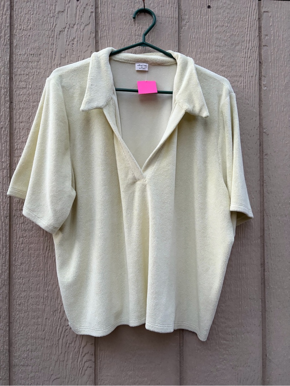 Aritzia - Wilfred Pale Yellow Short-Sleeve Polo-Style Terrycloth Top